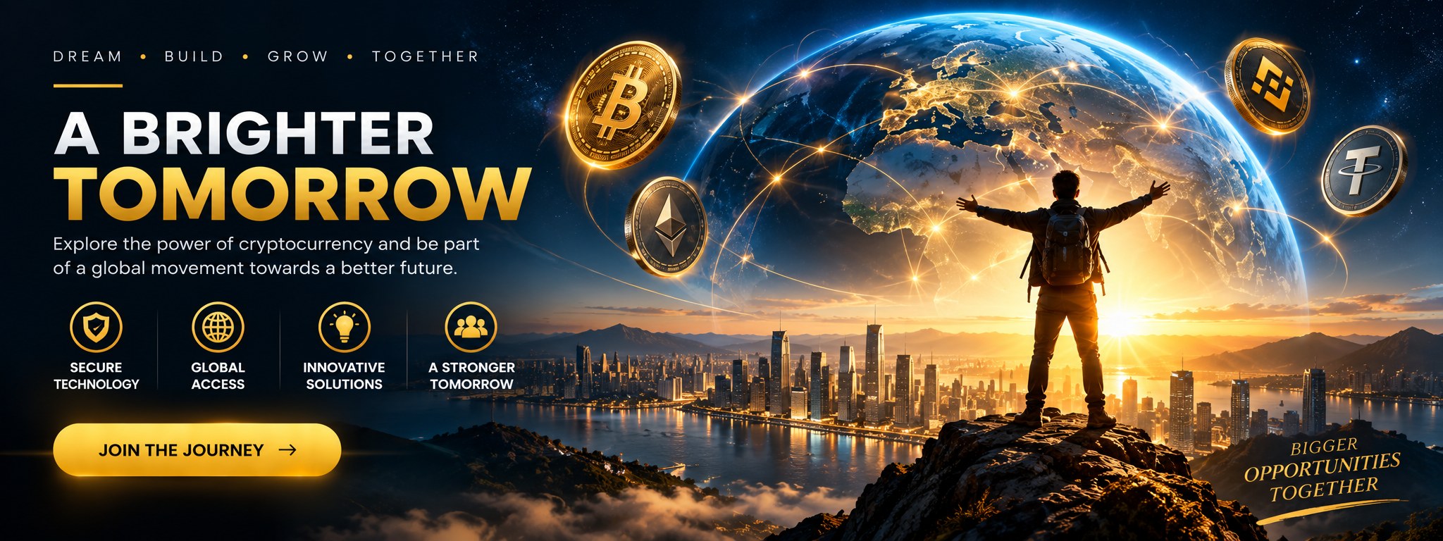 A Brighter Tomorrow. Explore the power of cryptocurrency and be part of a global movement towards a better future. Join the journey.